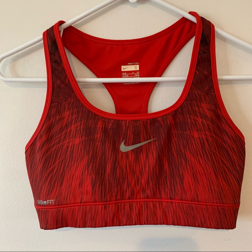 Nike Pro Sports Bra Red Print Nike Fit Women’s Small S White Workout Run